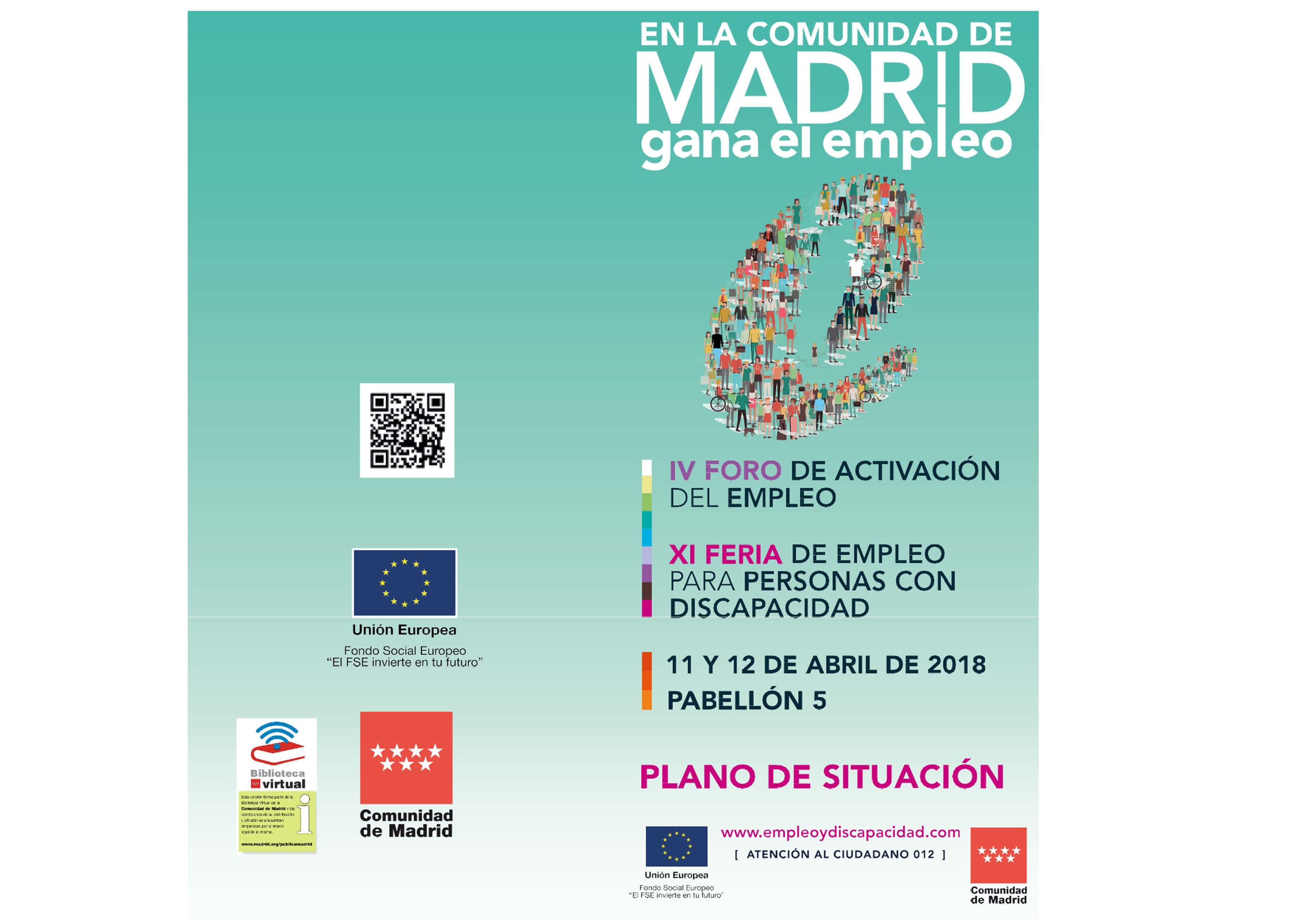 Portada de Folleto del plano de situación de empresas y entidades de la XI Feria de Empleo para Personas con Discapacidad y IV Foro de Activación del Empleo de la Comunidad de Madrid