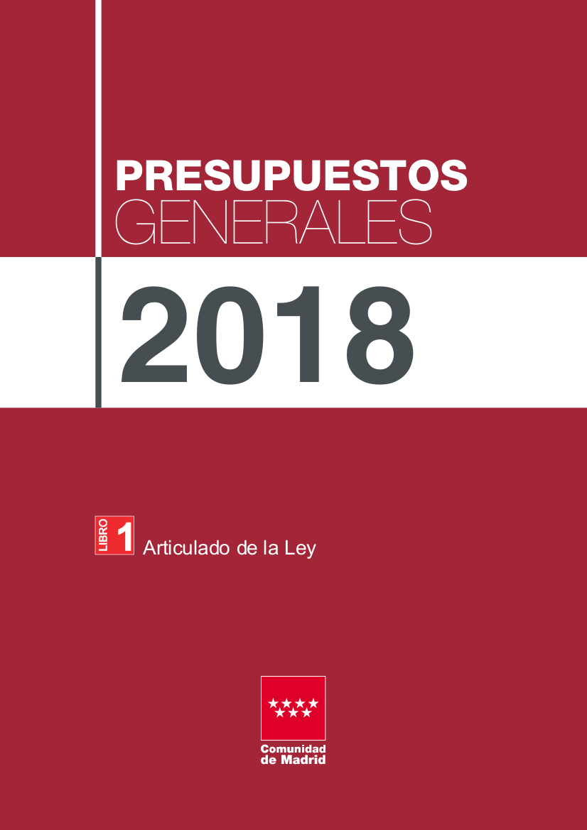 Portada de Presupuestos Generales de la Comunidad de Madrid 2018