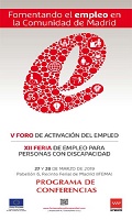 Portada de Avance de conferencias de la XII Feria de Empleo para Personas con Discapacidad y V Foro de Activación del Empleo de la Comunidad de Madrid