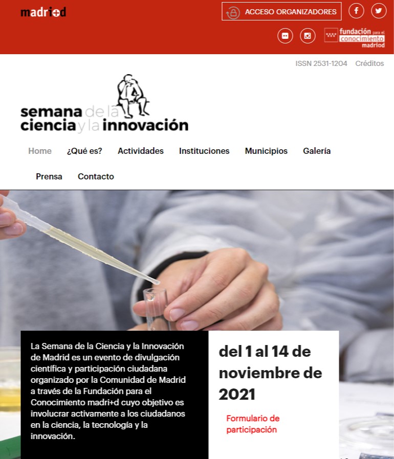 Portada de Semana de la Ciencia de Madrid (sitio web)