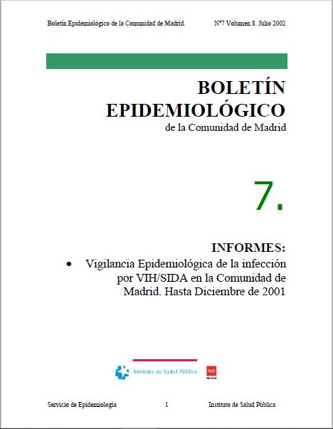 Portada de Boletín epidemiológico. Número 7. Volumen 8. Julio 2002 