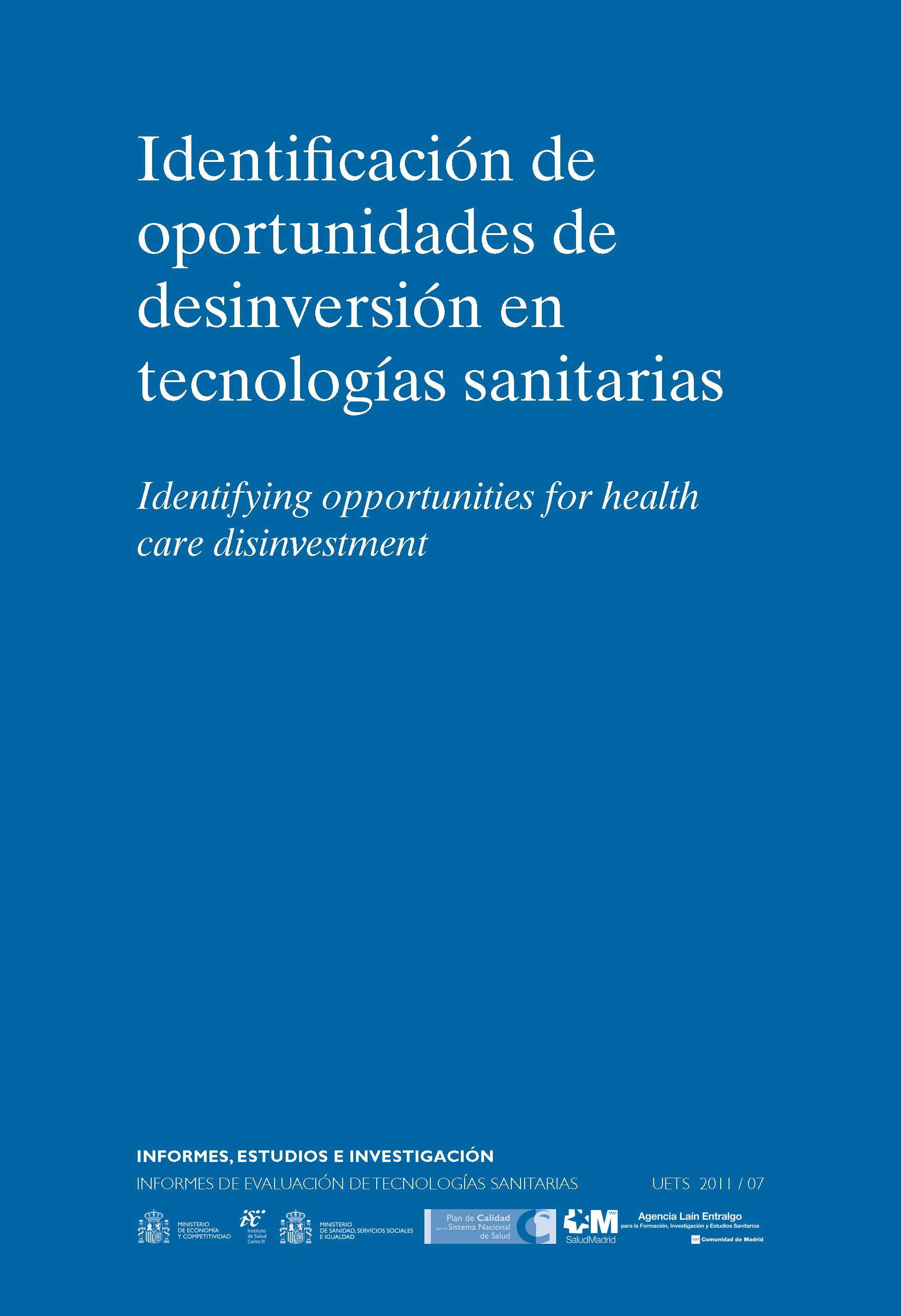 Portada de Identificación de oportunidades de desinversión en tecnologías sanitarias