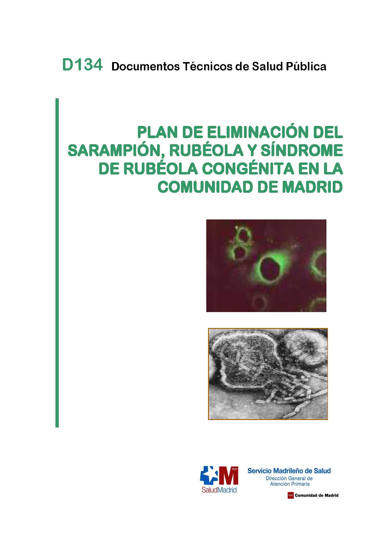 Portada de Plan de eliminación del sarampión, rubéola y síndrome de rubéola congénita en la Comunidad de Madrid