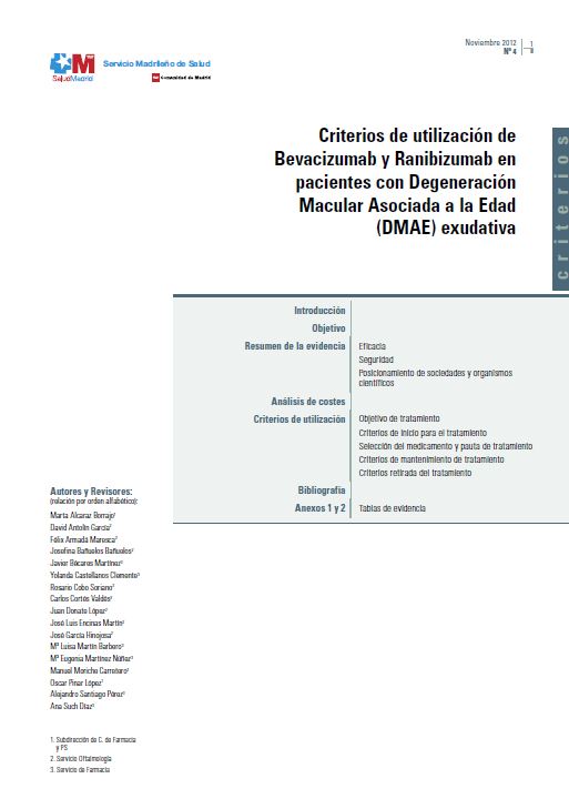 Portada de Criterios de utilización de Bevacizumab y Ranibizumab en pacientes con Degeneración Macular Asociada a la Edad (DMAE) exudativa