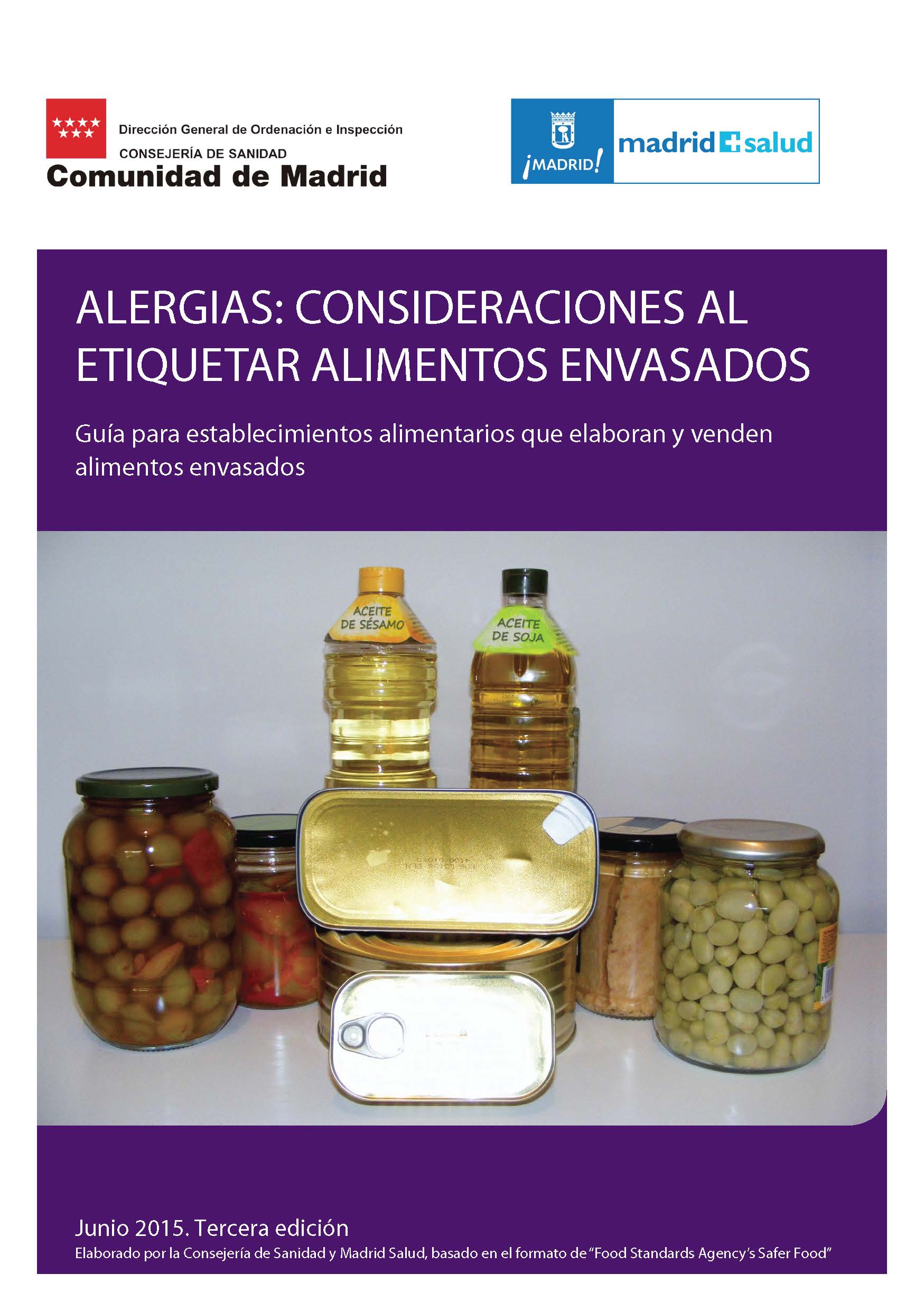 Portada de Alergias Consideraciones al etiquetar alimentos envasados. Guía para establecimientos alimentarios que elaboran y venden alimentos envasados (3ª edición)