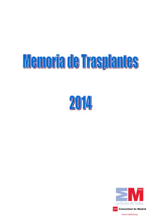 Portada de Memoria de trasplantes de la Comunidad de Madrid 2014 (Oficina Regional de Coordinación de Trasplantes)