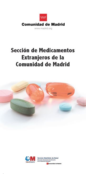 Portada de Sección de Medicamentos Extranjeros de la Comunidad de Madrid. Tríptico
