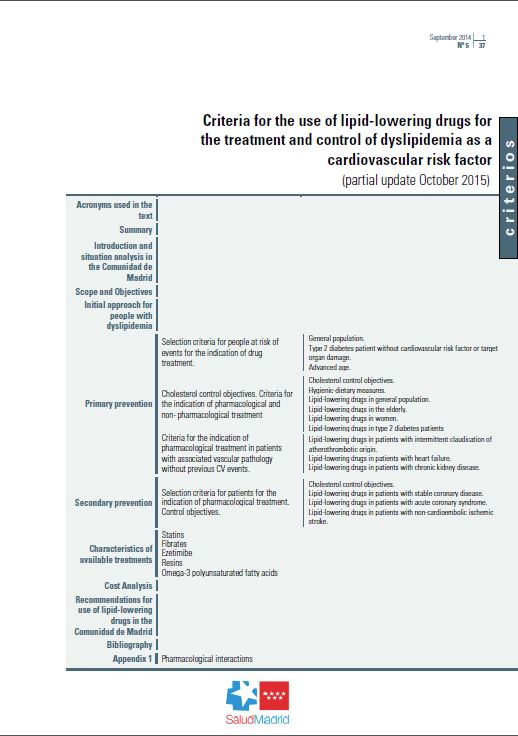 Portada de Criteria for the use of lipid-lowering drugs for the treatment and control of dyslipidemia as a cardiovascular risk factor