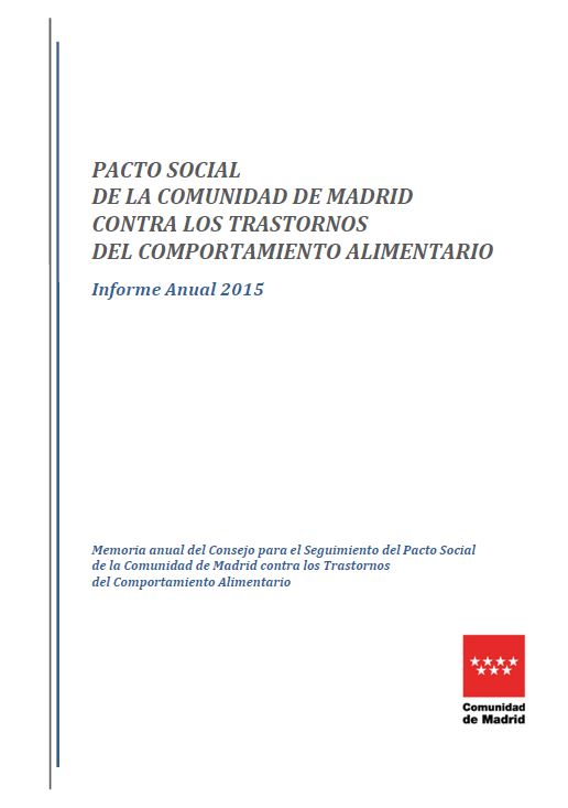 Portada de Memoria 2015 del Consejo para el Seguimiento del Pacto Social de la Comunidad de Madrid contra los Trastornos del Comportamiento Alimentario 