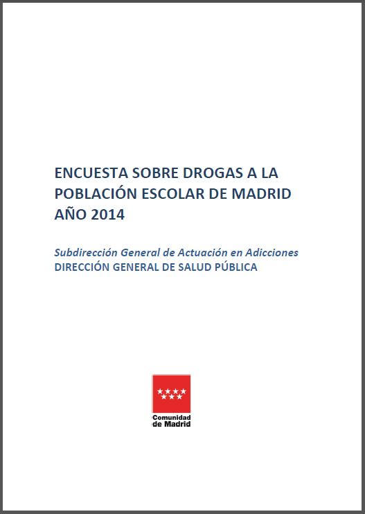 Portada de Encuesta sobre drogas a la población escolar de Madrid. Año 2014