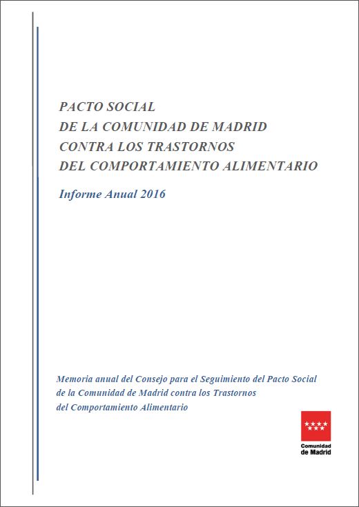 Portada de Memoria 2016 del Consejo para el Seguimiento del Pacto Social de la Comunidad de Madrid contra los Trastornos del Comportamiento Alimentario