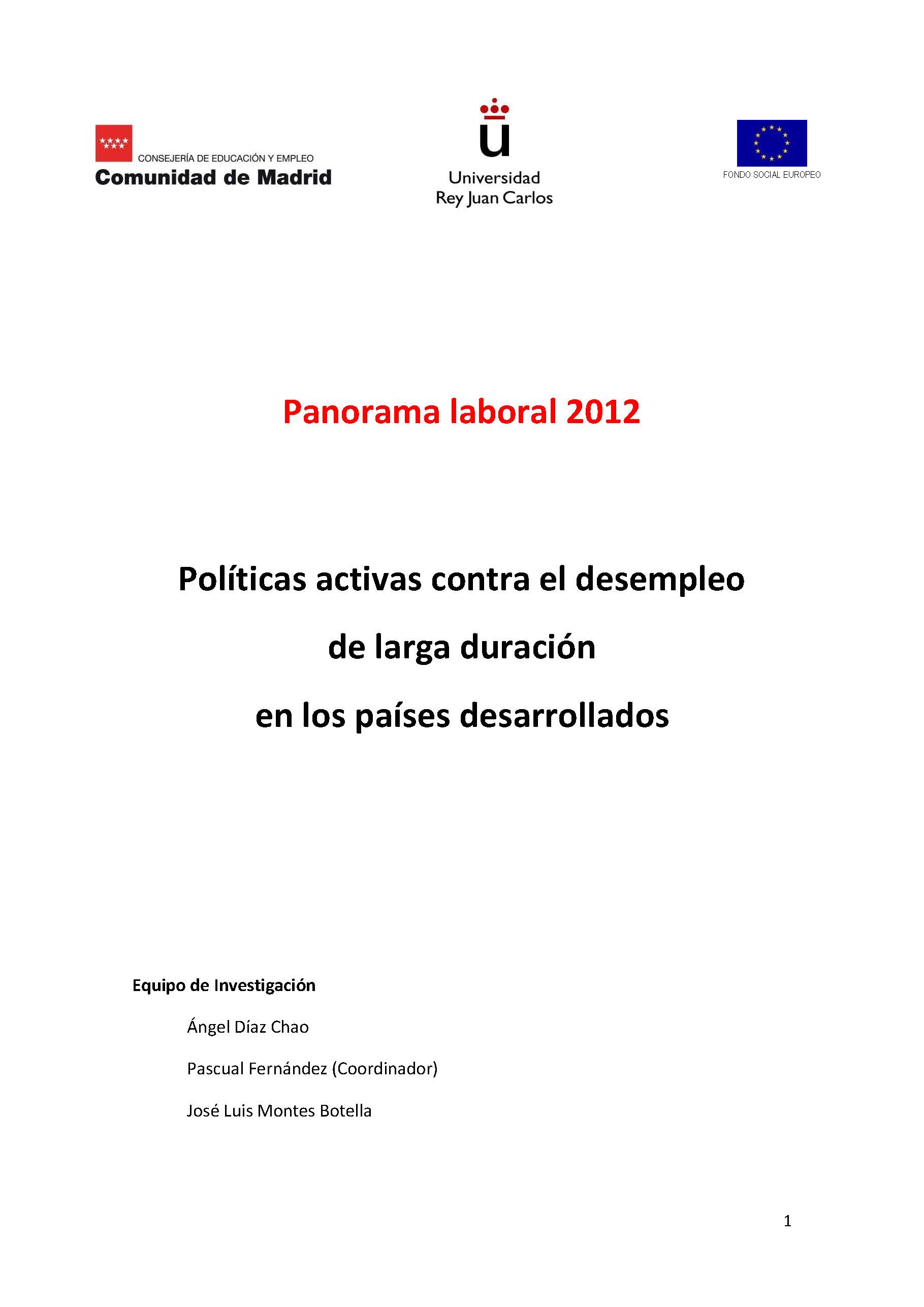 Portada de Panorama Laboral 2012. Políticas activas contra el desempleo de larga duración en los países desarrollados.