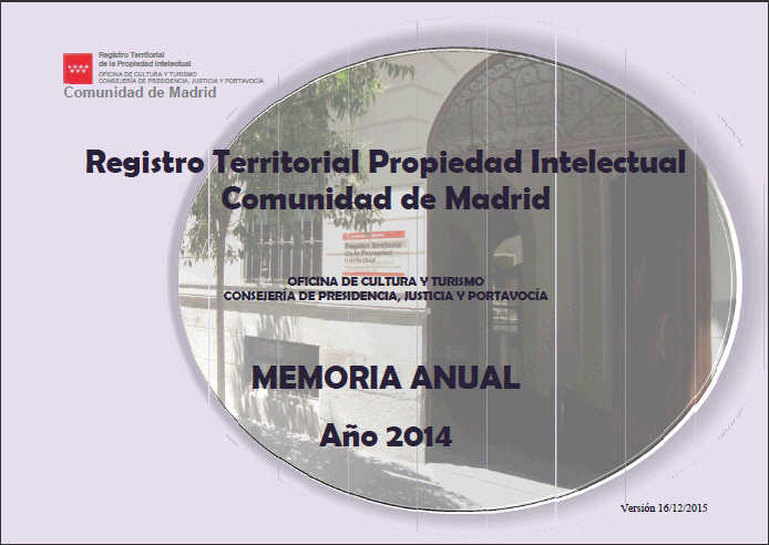 Portada de Memoria Anual del Registro Territorial de la Propiedad Intelectual 2014