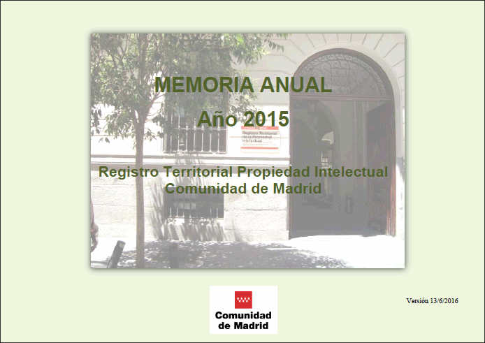 Portada de Memoria Anual del Registro Territorial de la Propiedad Intelectual 2015