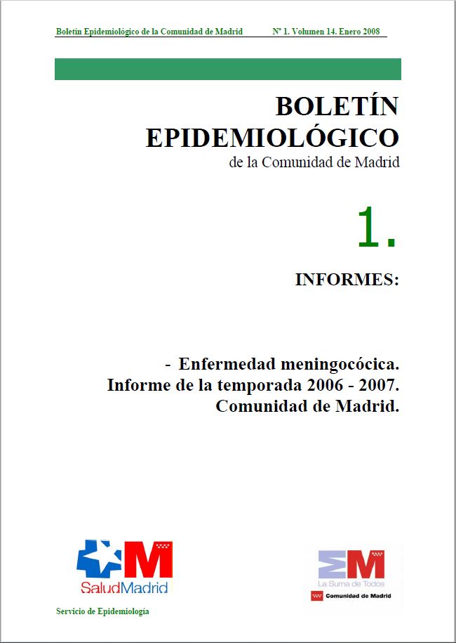 Portada de Boletín epidemiológico. Número 1, Volumen 14. Enero 2008 