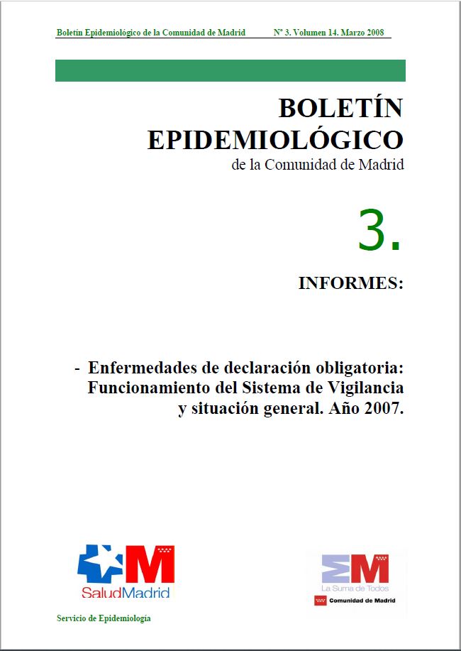 Portada de Boletín epidemiológico. Número 3, Volumen 14. Marzo 2008 