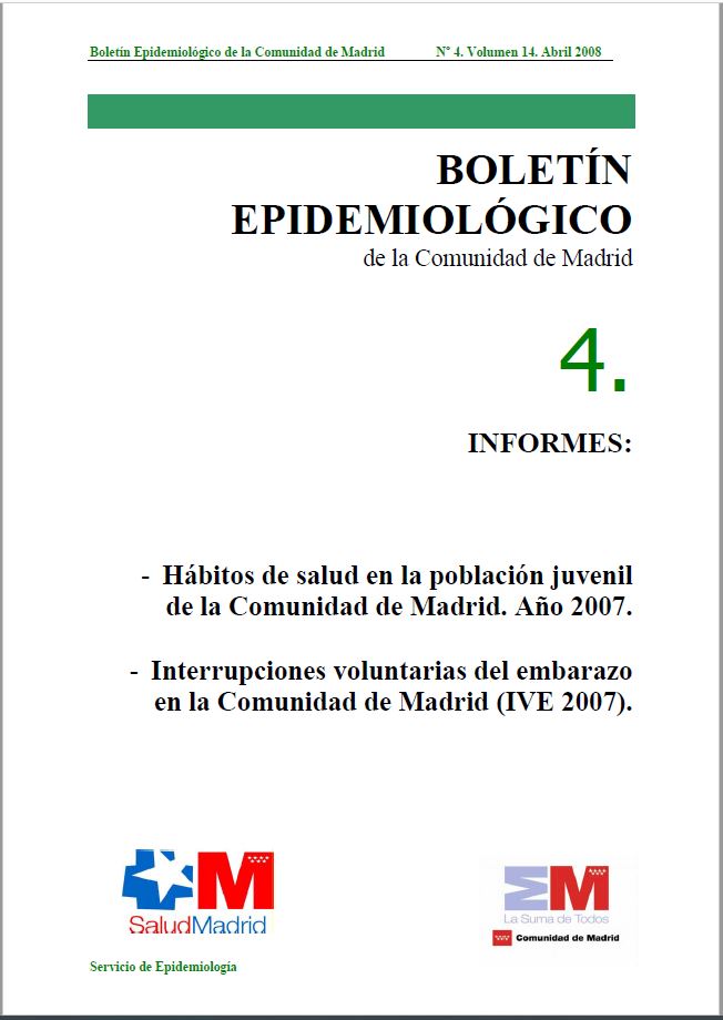 Portada de Boletín epidemiológico. Número 4, Volumen 14. Abril 2008 