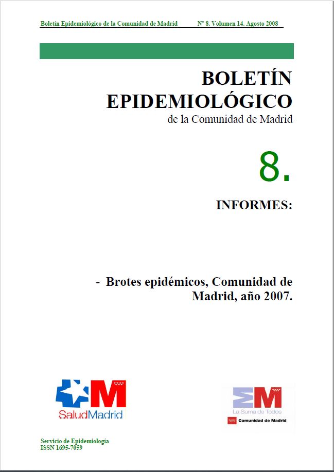 Portada de Boletín epidemiológico. Número 8, Volumen 14. Agosto 2008 