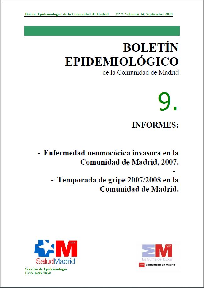 Portada de Boletín epidemiológico. Número 9, Volumen 14. Septiembre 2008 