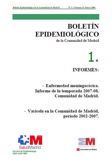 Portada de Boletín epidemiológico. Número 1, Volumen 15. Enero 2009