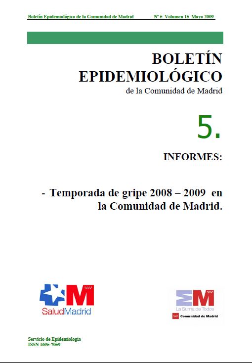 Portada de Boletín epidemiológico. Número 5, Volumen 15. Mayo 2009