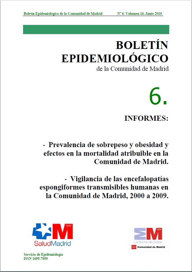 Portada de Boletín epidemiológico. Número 6, Volumen 16. Junio 2010
