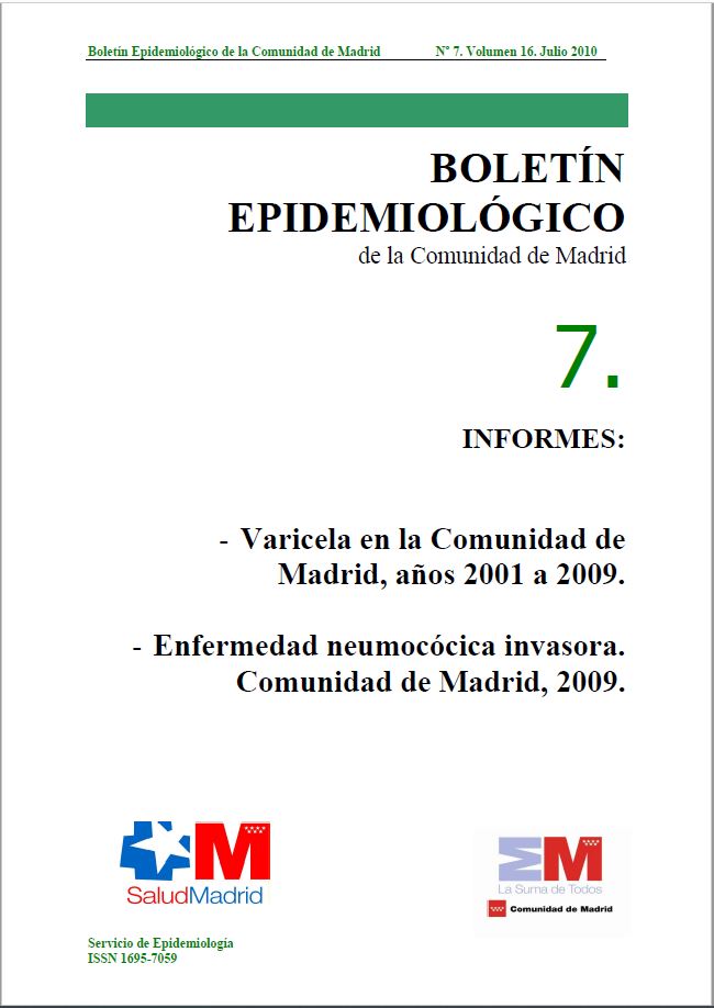 Portada de Boletín epidemiológico. Número 7, Volumen 16. Julio 2010 