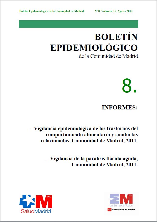 Portada de Boletín epidemiológico. Número 8, Volumen 18. Agosto 2012 