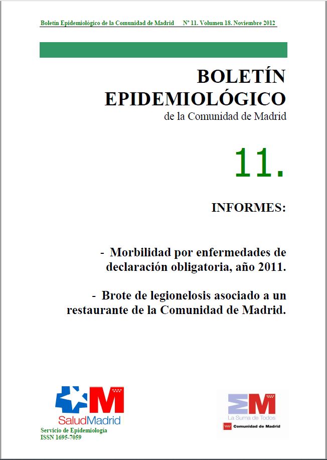 Portada de Boletín epidemiológico. Número 11, Volumen 18. Noviembre 2012
