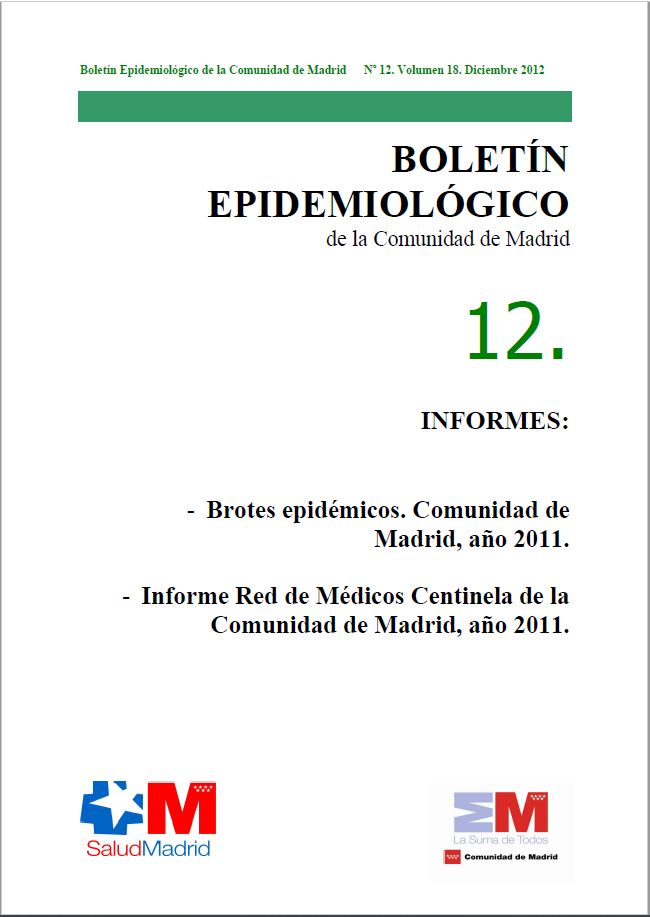 Portada de Boletín epidemiológico. Número 12, Volumen 18. Diciembre 2012 