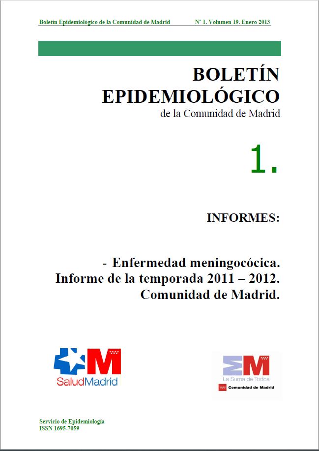 Portada de Boletín epidemiológico. Número 1, Volumen 19. Enero 2013 
