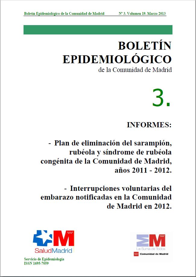 Portada de Boletín epidemiológico. Número 3, Volumen 19. Marzo 2013 