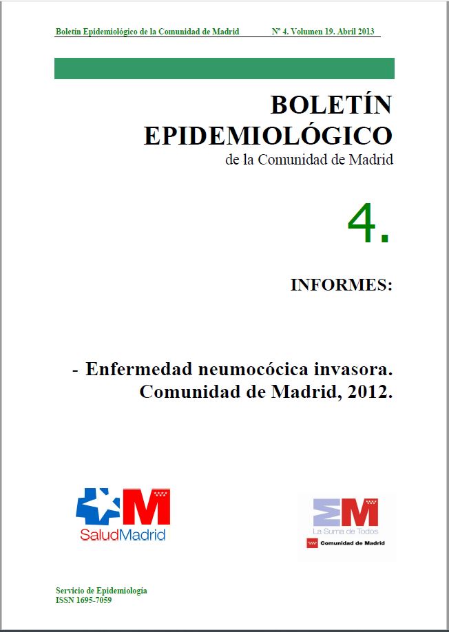 Portada de Boletín epidemiológico. Número 4, Volumen 19. Abril 2013 