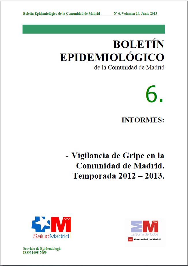 Portada de Boletín epidemiológico. Número 6, Volumen 19. Junio 2013
