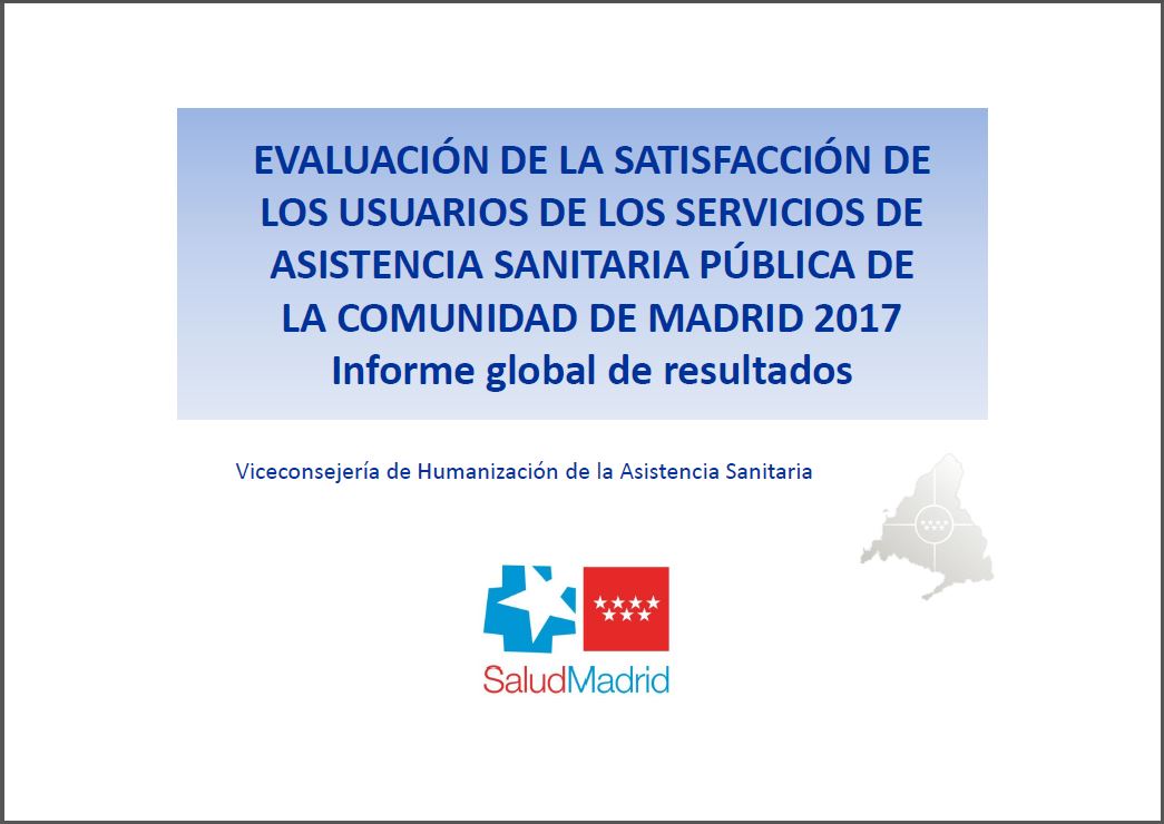 Portada de Evaluación de la satisfacción de los usuarios de los servicios de asistencia sanitaria pública de la Comunidad de Madrid 2017 Informe de resultados