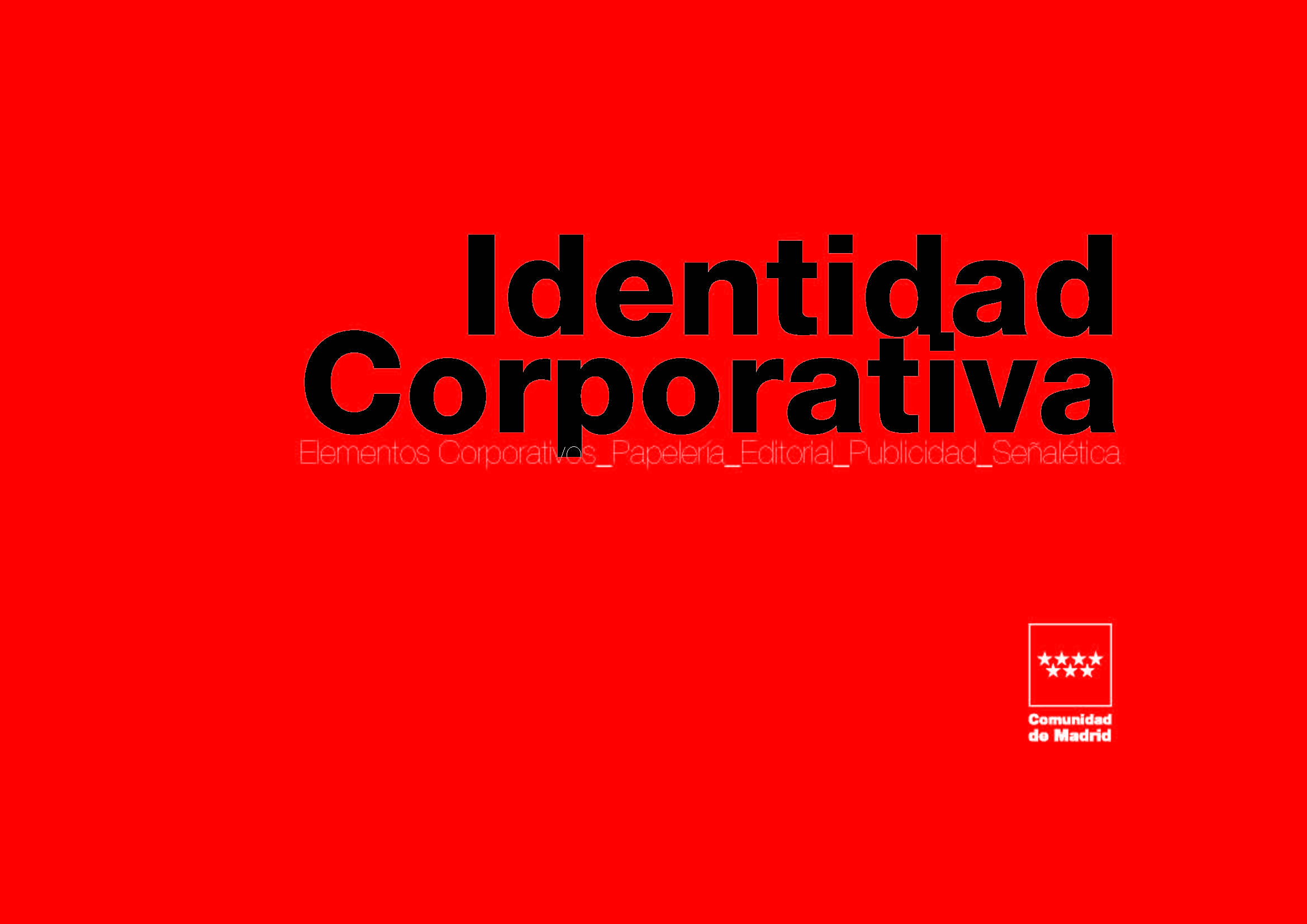 Portada de Manual de Identidad Corporativa. Elementos corporativos, papelería, editorial, publicidad, señalética