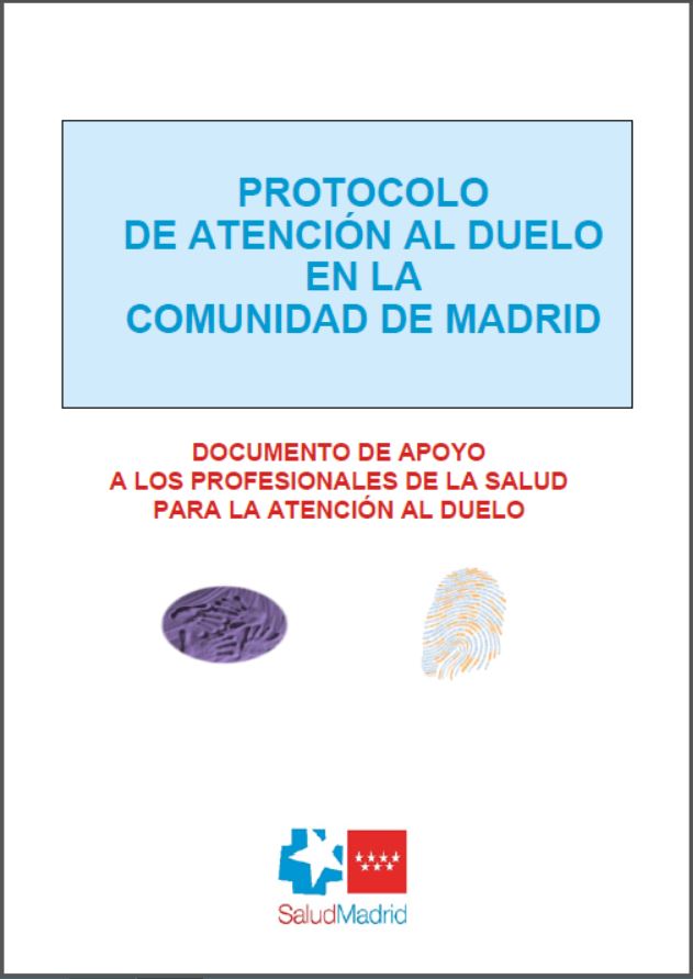 Portada de Protocolo de Atención al Duelo en la Comunidad de Madrid. Documento de apoyo a los profesionales de la salud para la atención al duelo