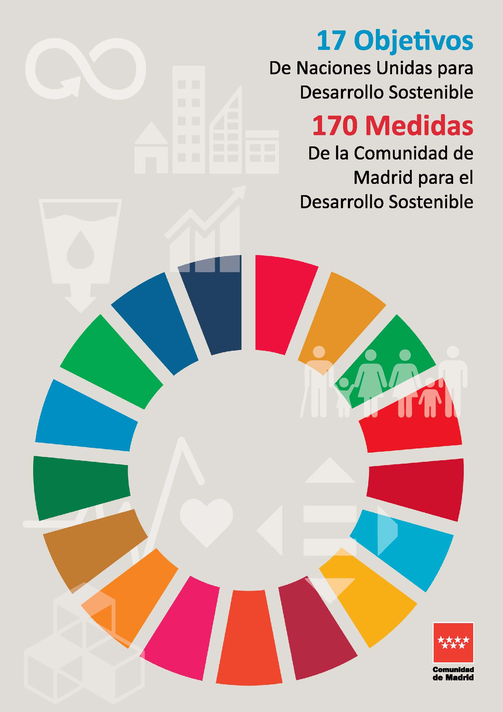 Portada de 17 Objetivos De Naciones Unidas para Desarrollo Sostenible. 170 Medidas De la Comunidad de Madrid para el Desarrollo Sostenible (Folleto)