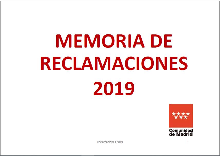 Portada de Memoria de Reclamaciones 2019