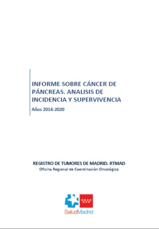 Portada de Informe sobre cáncer de páncreas. Análisis de incidencia y supervivencia. Años 2014-2015