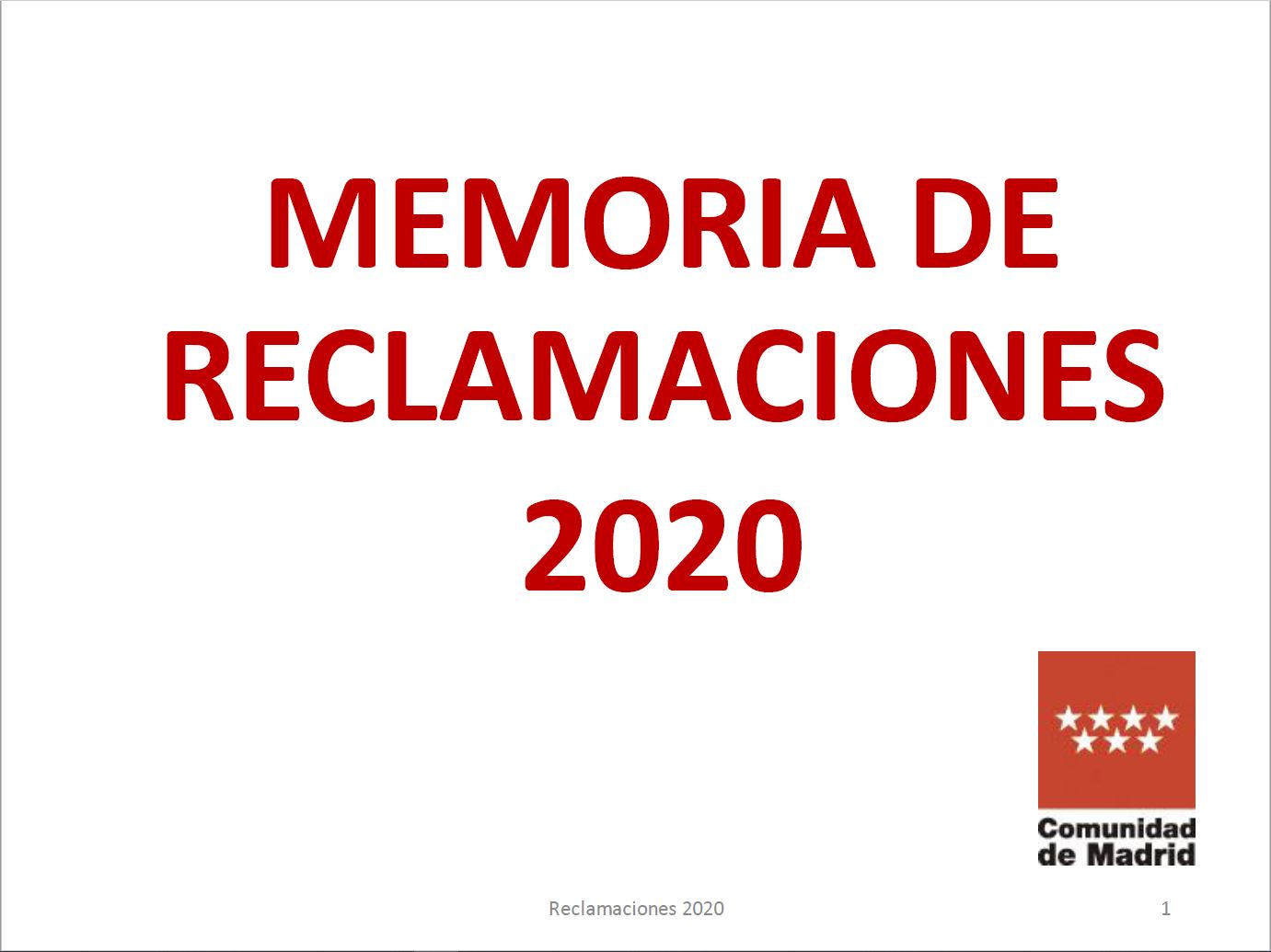 Portada de Memoria de Reclamaciones, Sugerencias y Quejas del año 2020