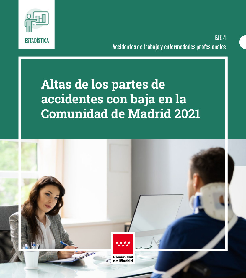 Portada de Altas de los partes de accidentes con baja en la Comunidad de Madrid 2021