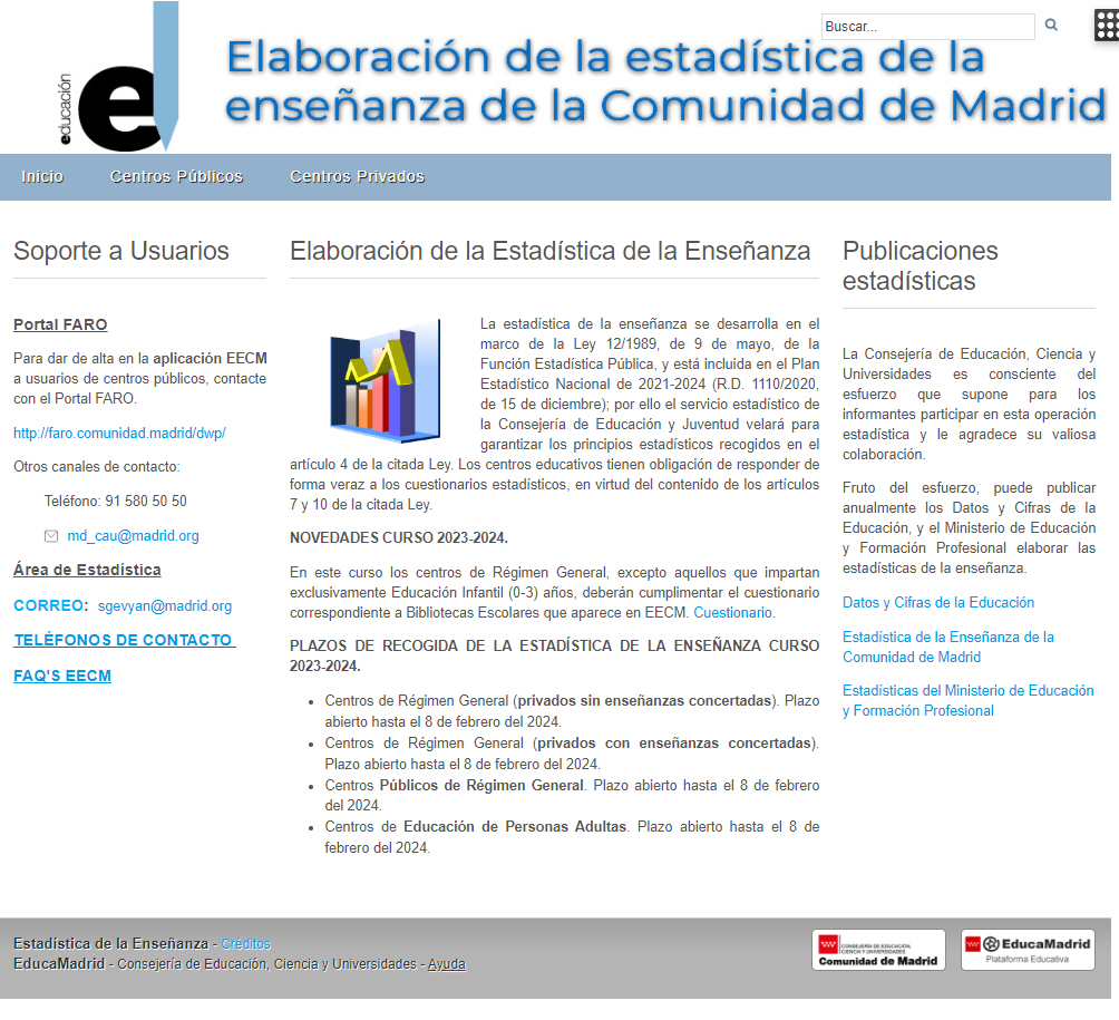 Portada de Elaboración de la Estadística de la Enseñanza de la Comunidad de Madrid 2023 (sitio web)