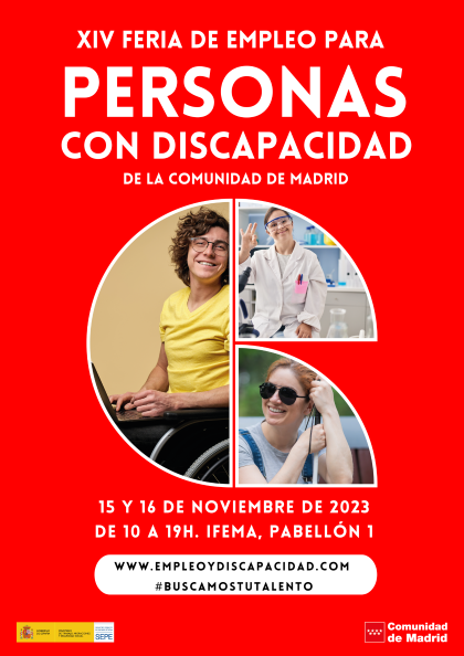 Portada de Cartel promocional de la XIV Feria de Empleo para Personas con Discapacidad de la Comunidad de Madrid