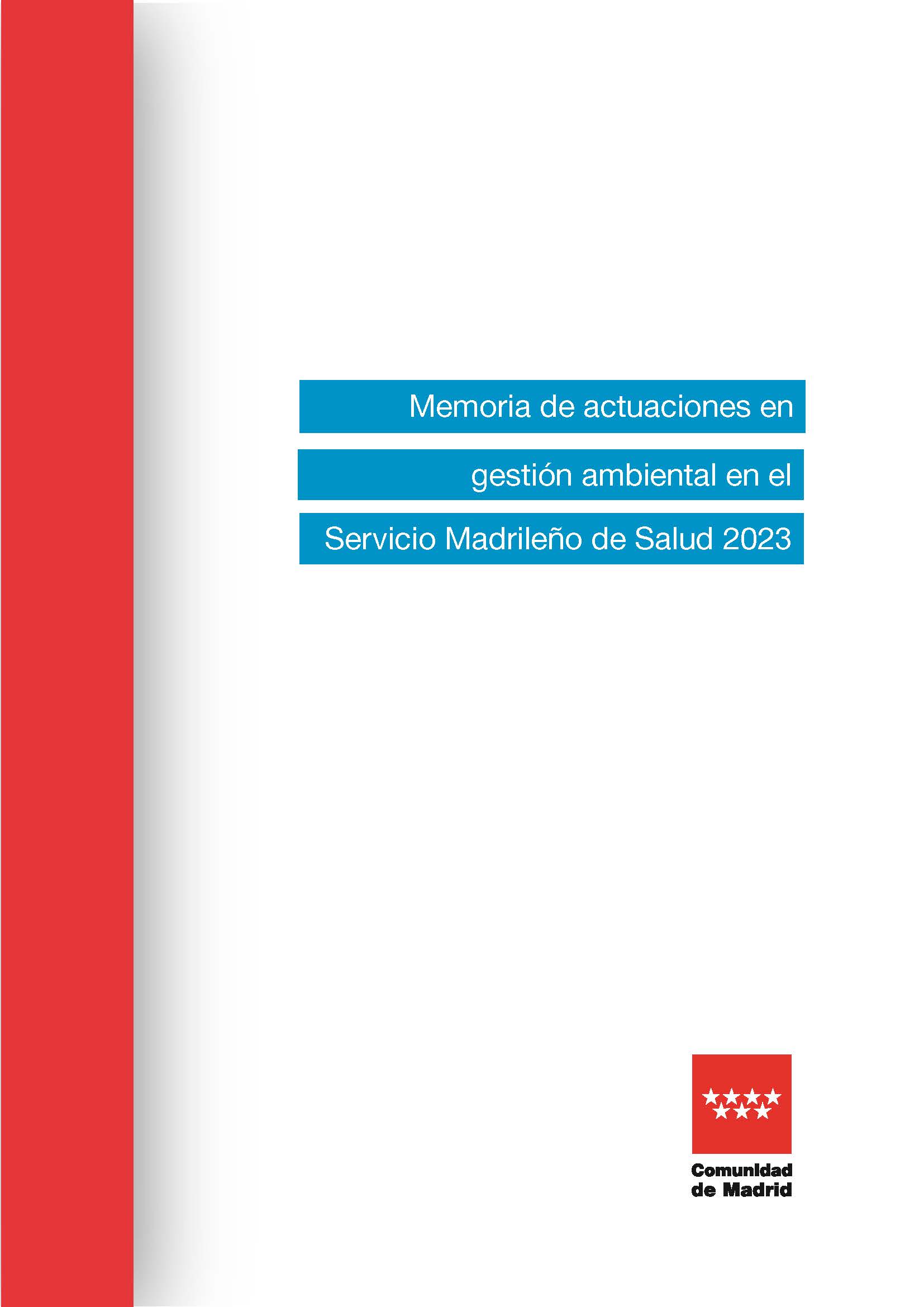 Portada de Memoria de actuaciones en gestión ambiental en el Servicio Madrileño de Salud 2023