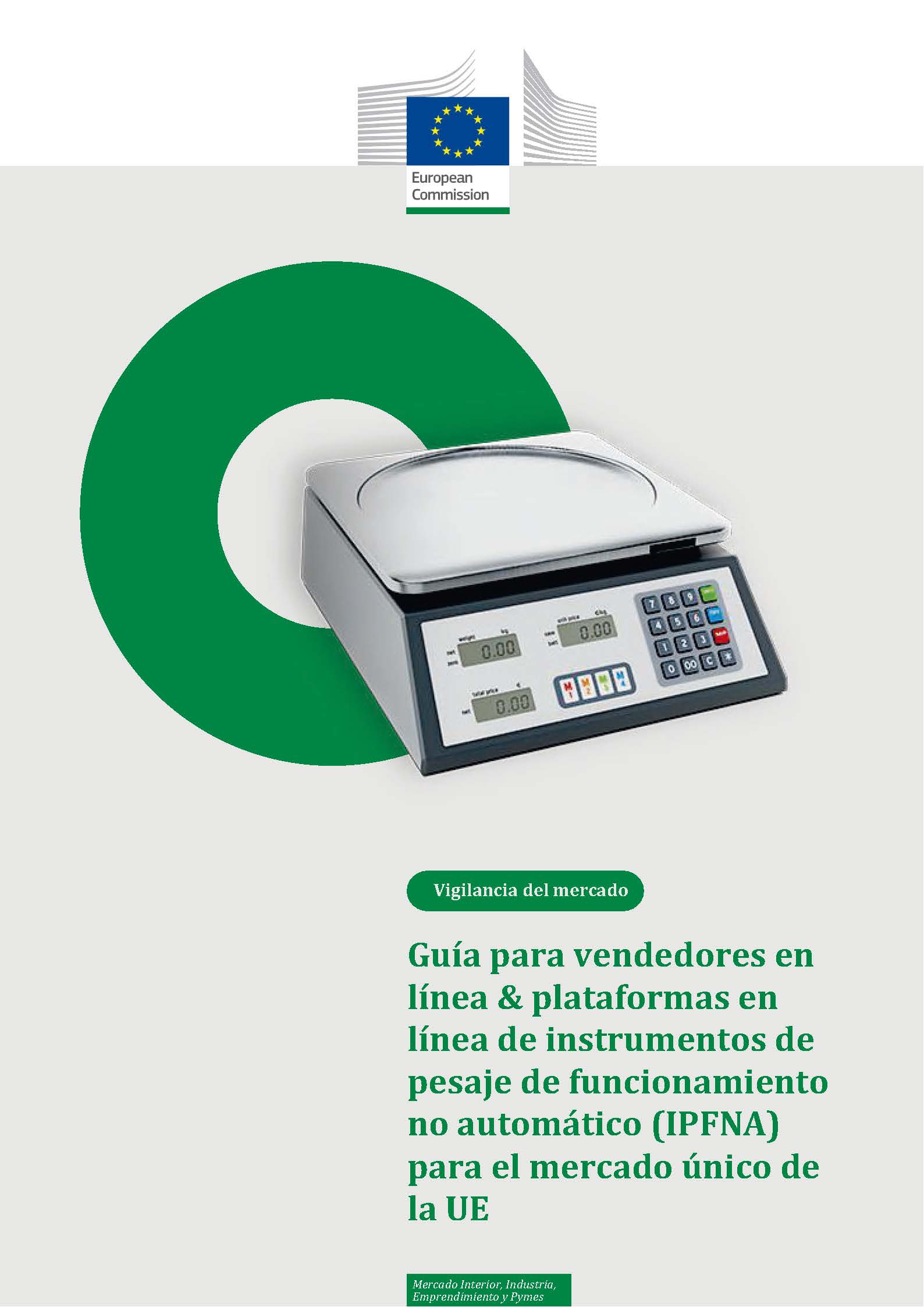Portada de Guía para vendedores en línea & plataformas en línea de instrumentos de pesaje de funcionamiento no automático (IPFNA) para el mercado único de la UE