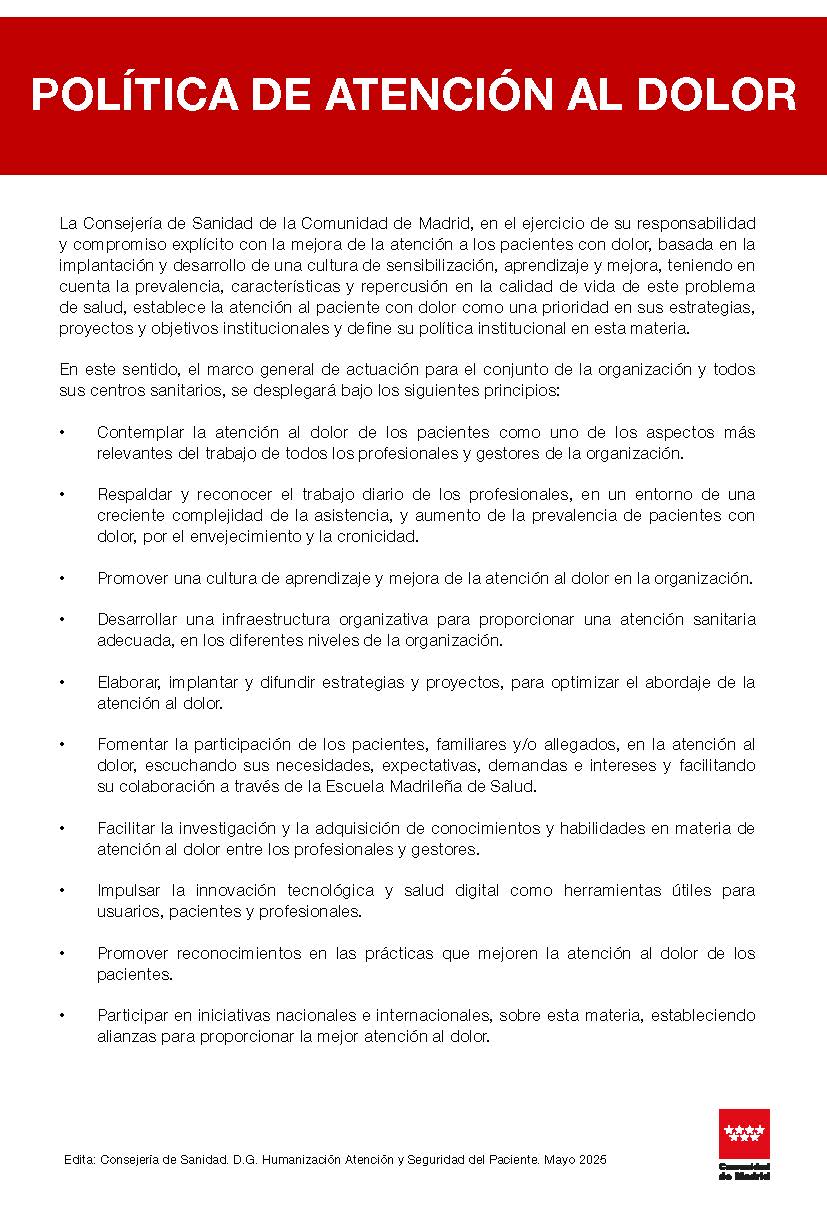 Portada de Política de Atención al Dolor
