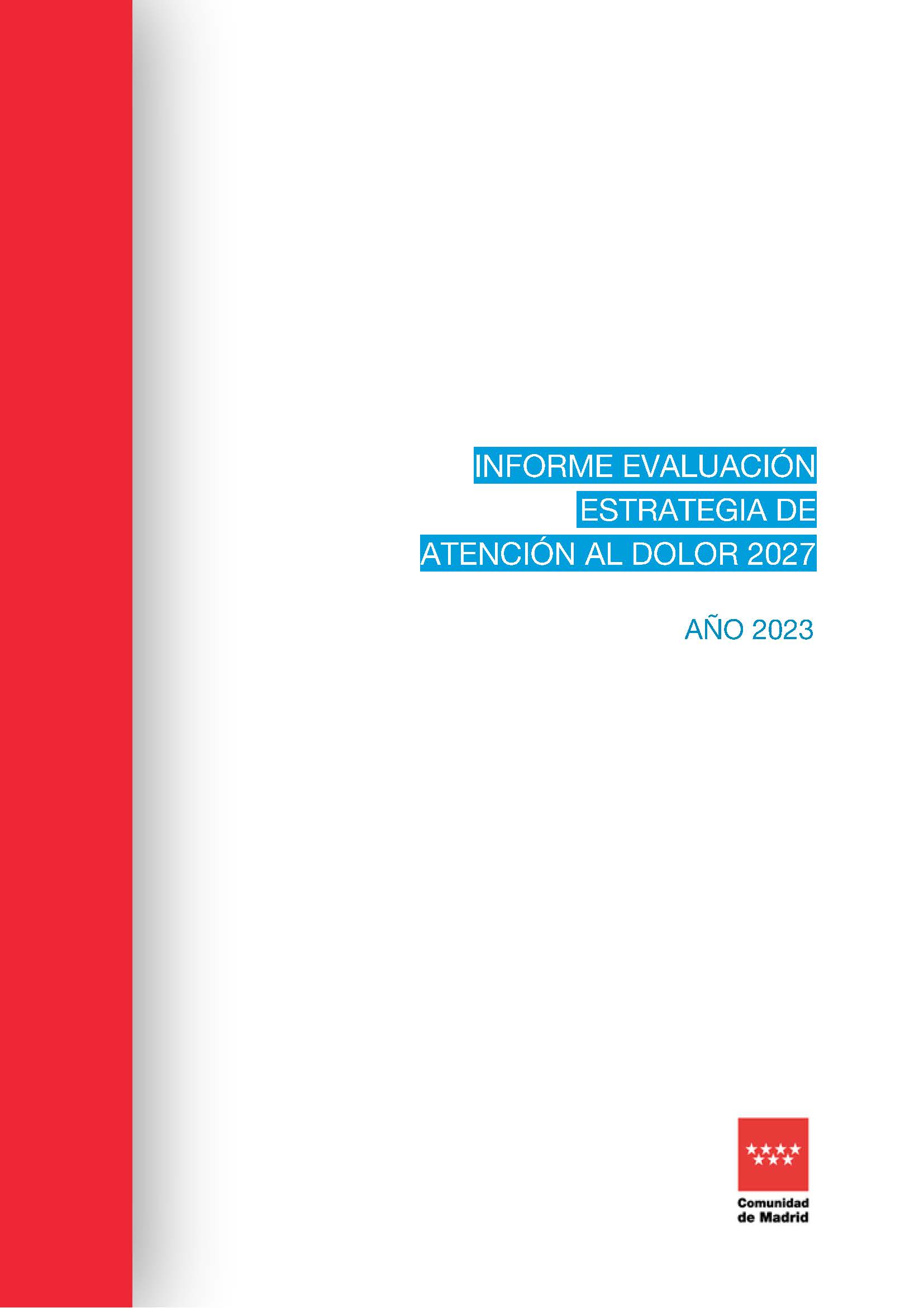 Portada de Informe evaluación estrategia de atención al dolor 2027. Año 2023