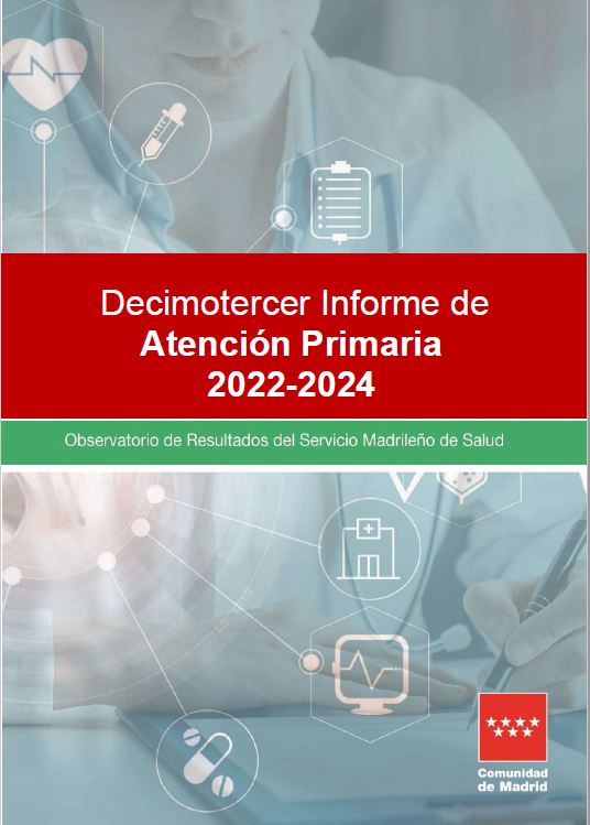 Portada de Décimo tercer Informe de Atención Primaria 2022-2024. Observatorio de Resultados del Servicio Madrileño de Salud