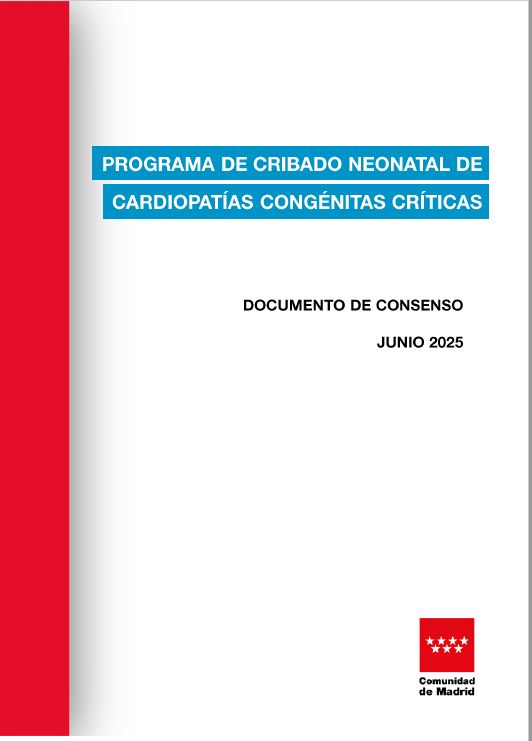 Portada de Programa de cribado neonatal de cardiopatías congénitas críticas de la Comunidad de Madrid. Documento de consenso.